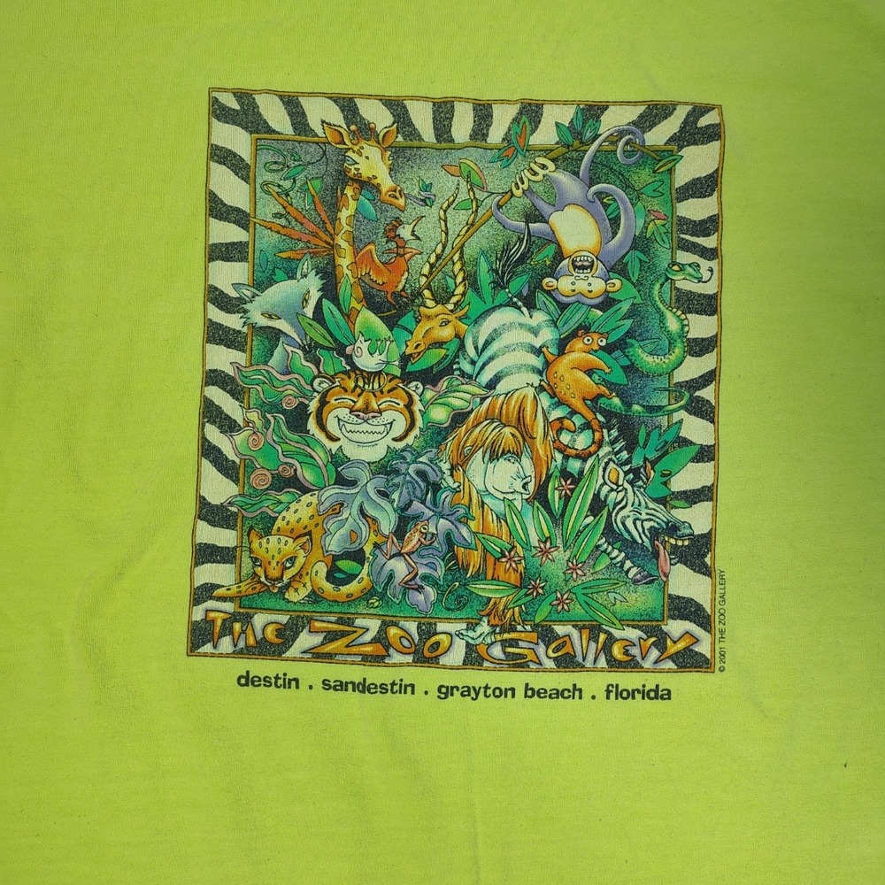 VINTAGE Florida Zoo Gallery T-Shirt Mens XL Lime Green Comfort Colors 2001 - Picture 12 of 14